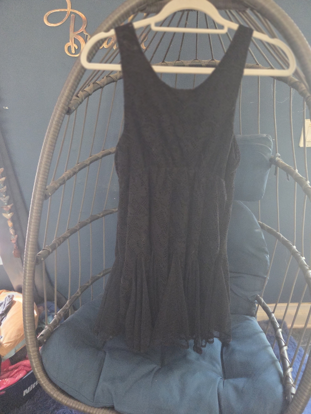 Pinky Black Lace Tank Dress with Ruffled Hem - Picture 2 of 2